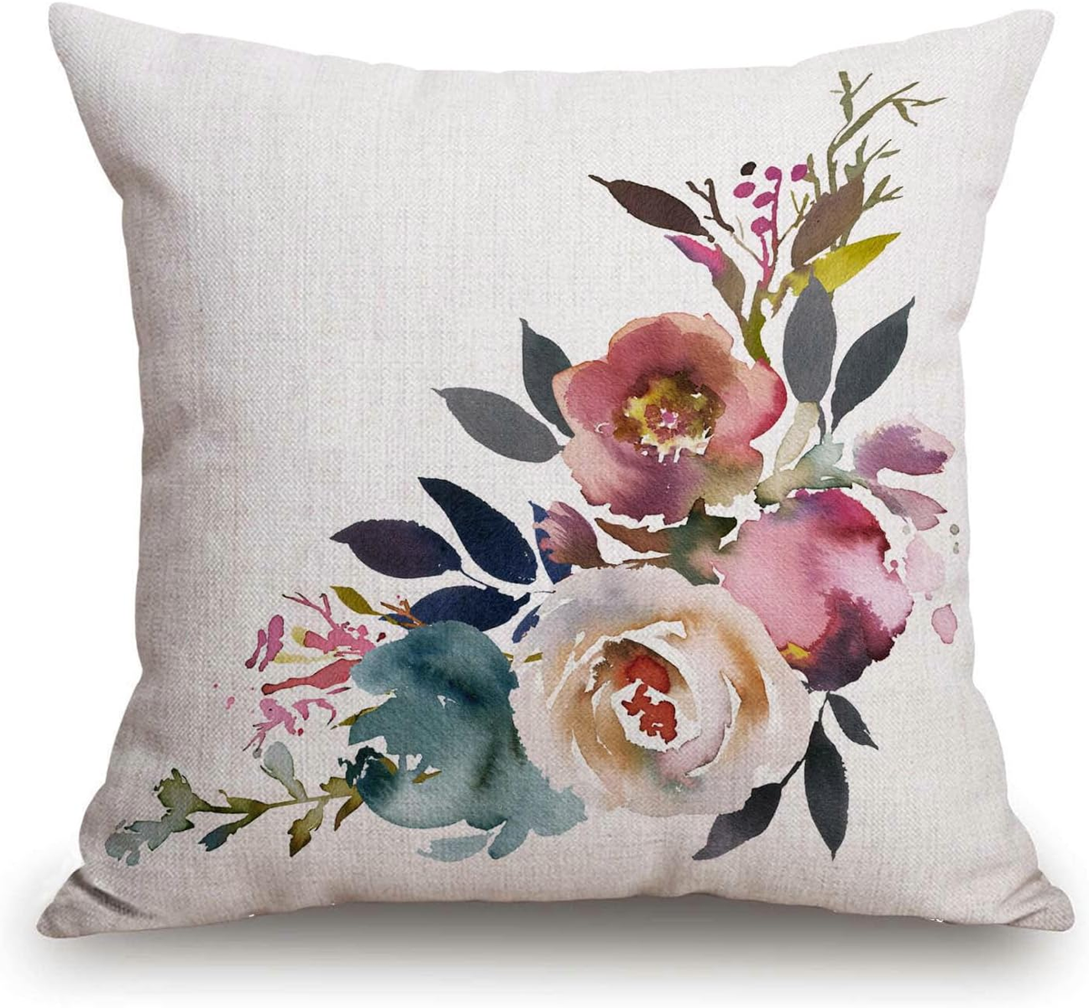 Dusk Blue Pale Pink Gray White Watercolor Floral Corner Cotton