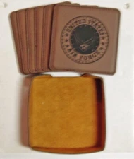 US AIR FORCE SET OF SIX LEATHERETTE ENGRAVED COASTERS IN LEATHER CASE FREE SHIP