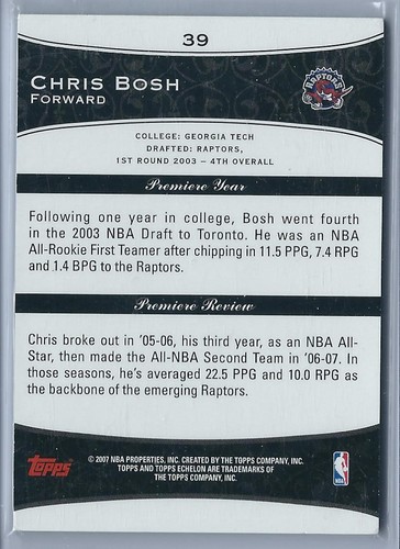 2007-2008 Topps Echelon Basketball Chris Bosh Toronto Raptors Base Card #663/999 - Bild 2 von 2