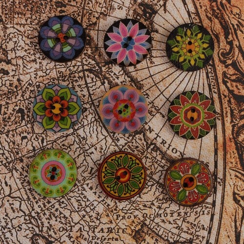 100pcs 20mm 25mm Mix Button Boho Bohemian Ethnic Wooden DIY Crafts Sewing Decor - Picture 11 of 30