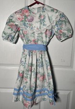 Vintage 90s Carrousel Girls Dress Puff Sleeve With Collar Cottagecore Size 10