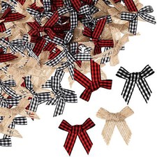 60 Pieces Small Christmas Buffalo Plaid Bows Black Red White Mini Burlap Ging...