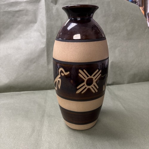 Saguaro Steinzeug Vase, Kaktus, Vogel, Beleuchtung, Regenwolken, Sonne 11" hoch - Bild 3 von 13