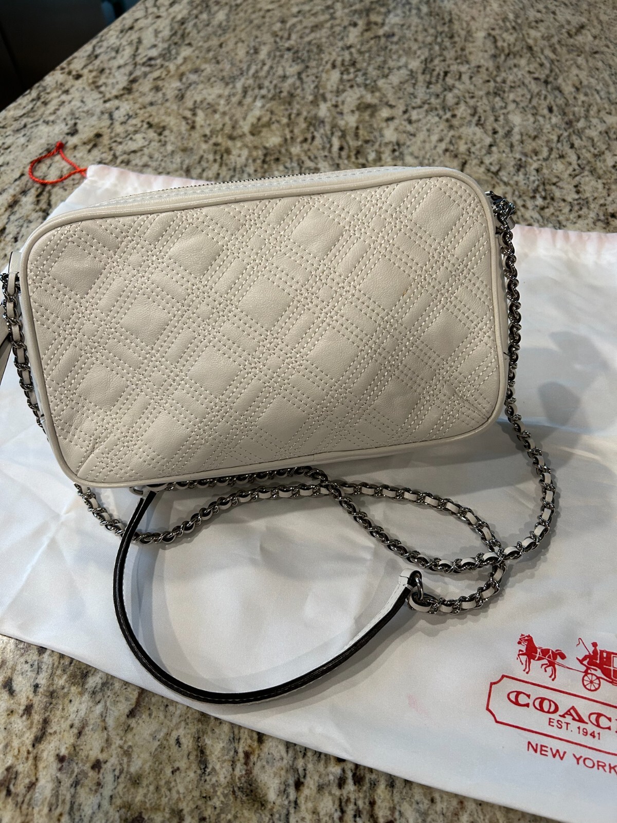 Leather Coach Quilted Crossbody Bag with Chain Strap & Back Pocket-image