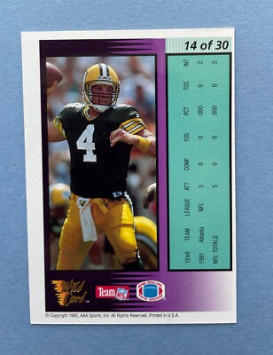 1992 Wild Card Football Brett Favre Gold Foil Field Force #14 HOF