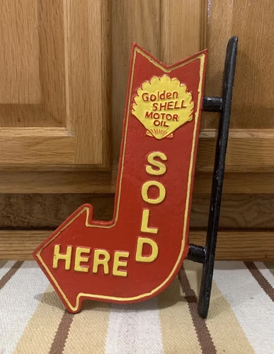 Shell Motor Oil Cast Iron Sign Gas Service Sold Here Vintage Style Wall Decor