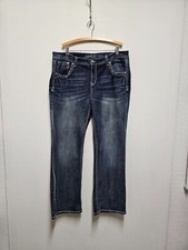 Grace in La Women's Western Crystal Embroidered Bootcut Stretch Jeans Size 20