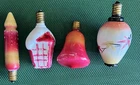 4 Vtg Christmas Milk Glass Light Bulb Ornaments Japan Bell Lantern+ Untested
