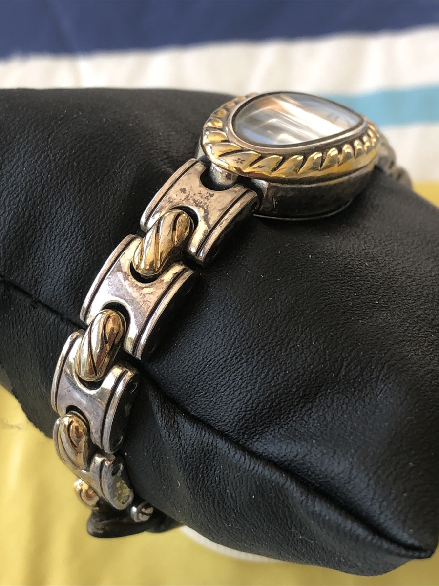 BRIGHTON Women BAJA Watch Silver Gold Plated Black Leather  display picture 2
