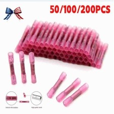 16-22 Gauge Heat Shrink Butt Wire Connectors Crimp Terminals Red 50/100/200Pcs