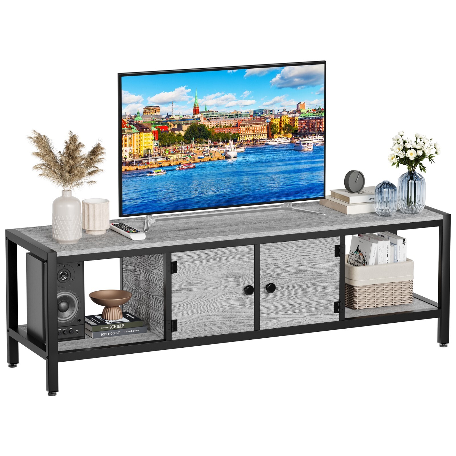 Entertainment Center Tv Table With Storage Spaces And Compar
