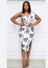 New ASOS design Women Black White Floral Print One Shoulder Scuba Midi Dress 2 4