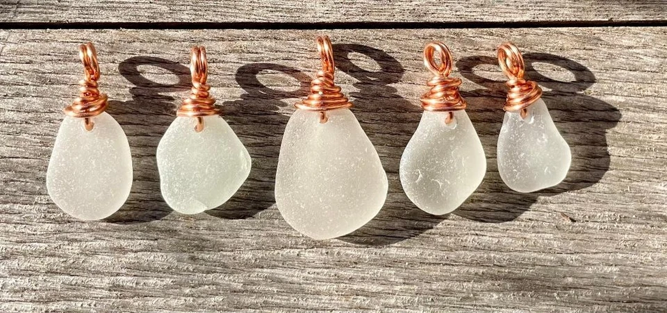 5 Медная проволока обернутый море стекла ожерелье кулоны лот! ЮВЕЛИРНЫЕ ИЗДЕЛИЯ для пляжа с матовым покрытием - Изображение 2 из 4