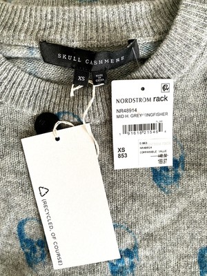 NWT 360 SKULL CASHMERE XS TALIAH PRINT SWEATER CREW NECK GREY BLUE PULLOVER  $448 | eBay