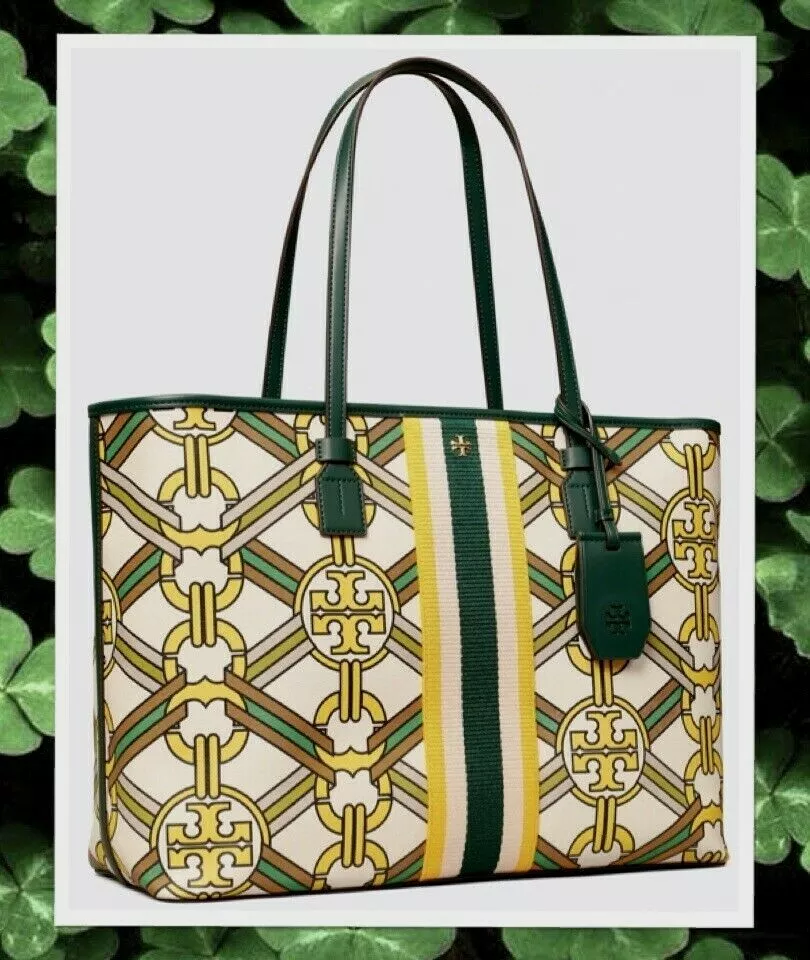 Tory Burch Green Coated Canvas Small Gemini Link Tote Tory Burch