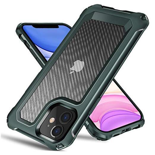 iPhone 11 Case, [Military Grade Shockproof] [Hard Carbon Fiber Back] Green