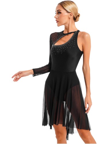 Women's Sheer One Should Ballet Dance Dress Lyrical Leotard Asymmetrical Costume - Picture 7 of 115