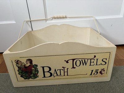 Wooden  Decorative Box With Handle For Towels 15cents Vintage Style
