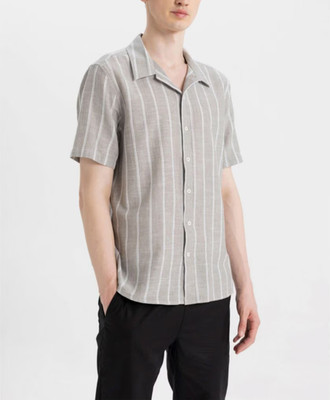 DeFacto Khaki Man Regular Fit linen cotton Short Sleeve Shirt XL A006205