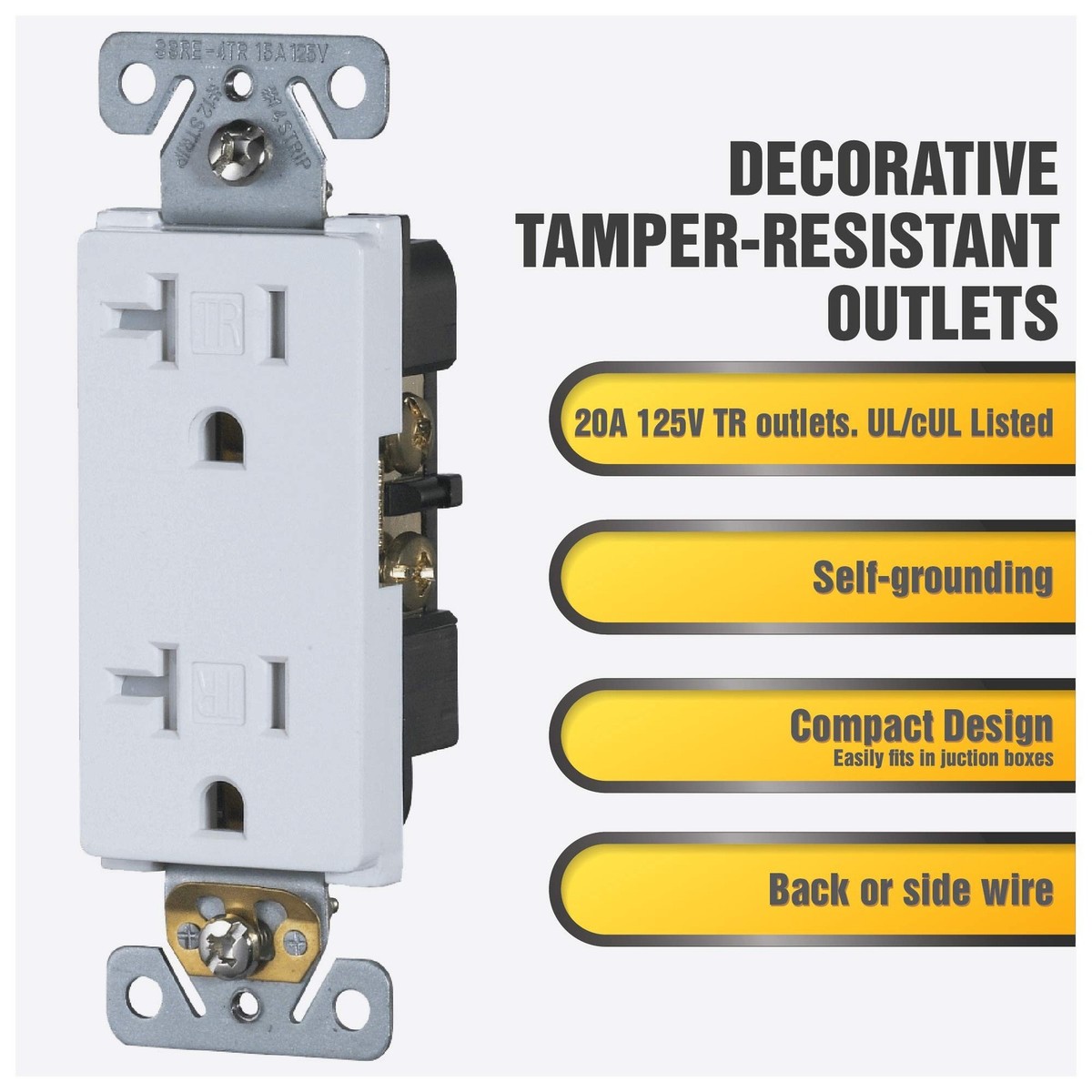Faith 10-Pack 20 Amp Tamper-Resistant Outlets - Commercial Grade, 5-20R, White, UL-Listed, Back/Side Wire
