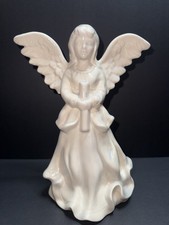 White Ceramic Angel Taper Candle Holder Figurine 8.5" Wings Religious Decor