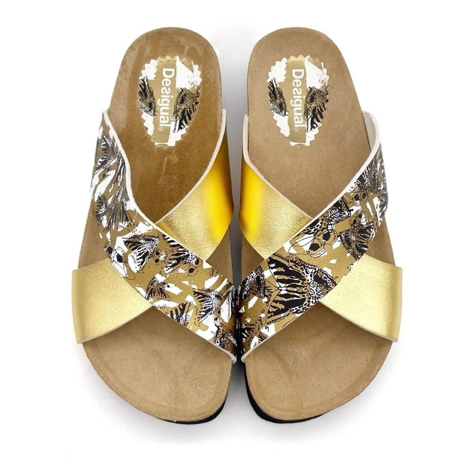 Desigual Gold Butterfly Cross Strap Platform Sandals Flatform EU 39 US Size 8.5 - Изображение 4 из 4