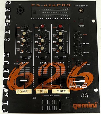 GEMINI PS-626 PRO ビンテージ アナログ DJ MIXER Gemini PS-626 Pro 2 Professional 3-Channel DJ Mixer Powers