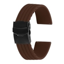 Silicone Watch Bands 24mm Soft Watch Bands with Black Snap Buckle, Brown