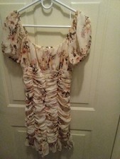 Blashe woman's short sleeve floral dress rusching skirt S lined zip closure