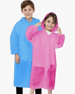 BFONS 2 Pack Reusable Raincoats for Kids, Pink & Blue One Size