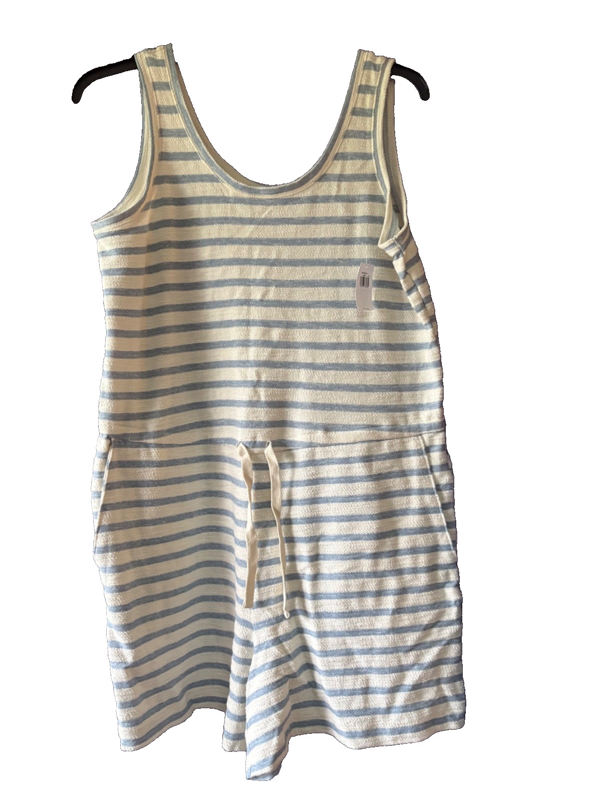 NWT Old Navy Tank Romper Women L Terry Cloth Stripe Blue White Cotton