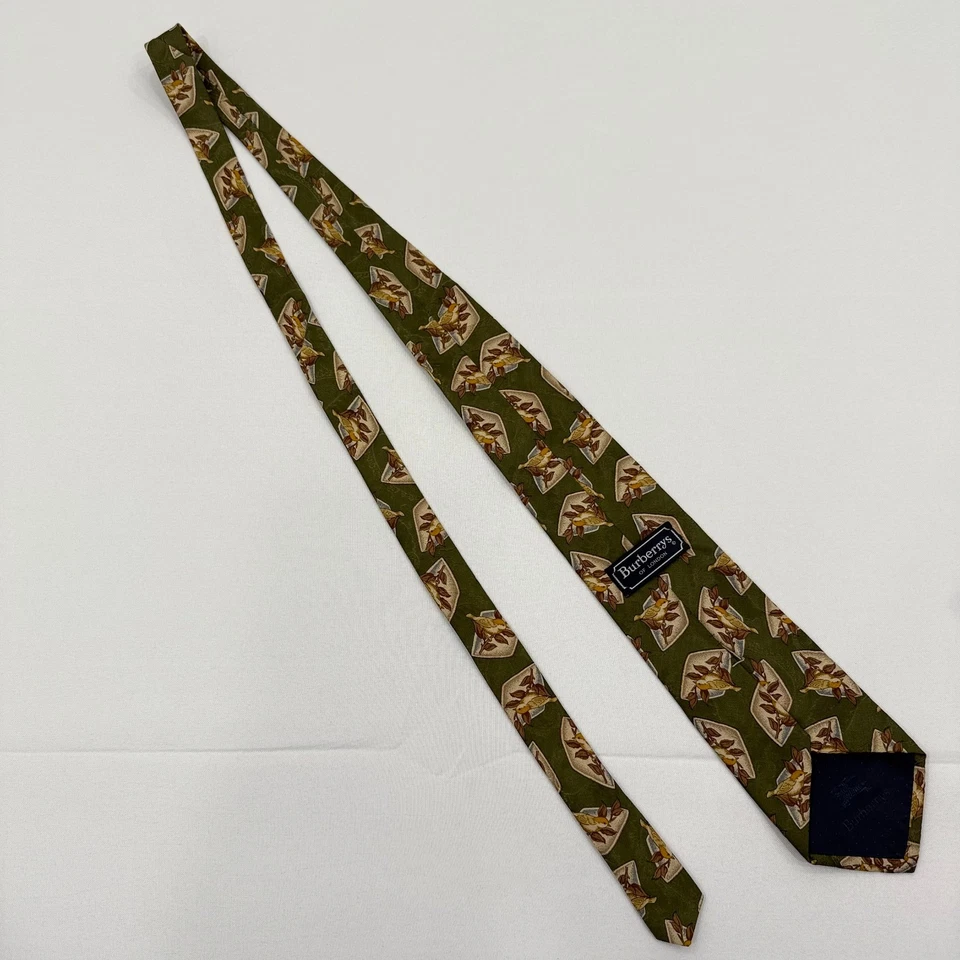 Галстук Burberrys of London 100% шелк мотив зеленые птицы и листья сделано в США - Изображение 3 из 4