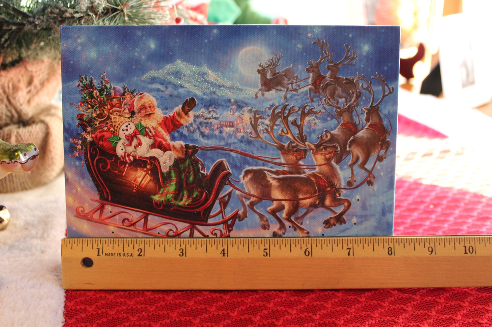 LIGHTED MR MR. BINGLE RIDING SANTA SLEIGH BATTERY OPERATED GLOW TABLETOP DECOR