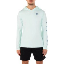 NWT: Hurley Men's Icon Palms Hybrid UPF Long Sleeve Hoodie, Teal, Large