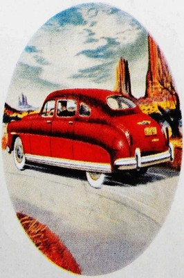 Vintage Red Sedan Desert Highway Illustration Retro Automobile Poster 24x36