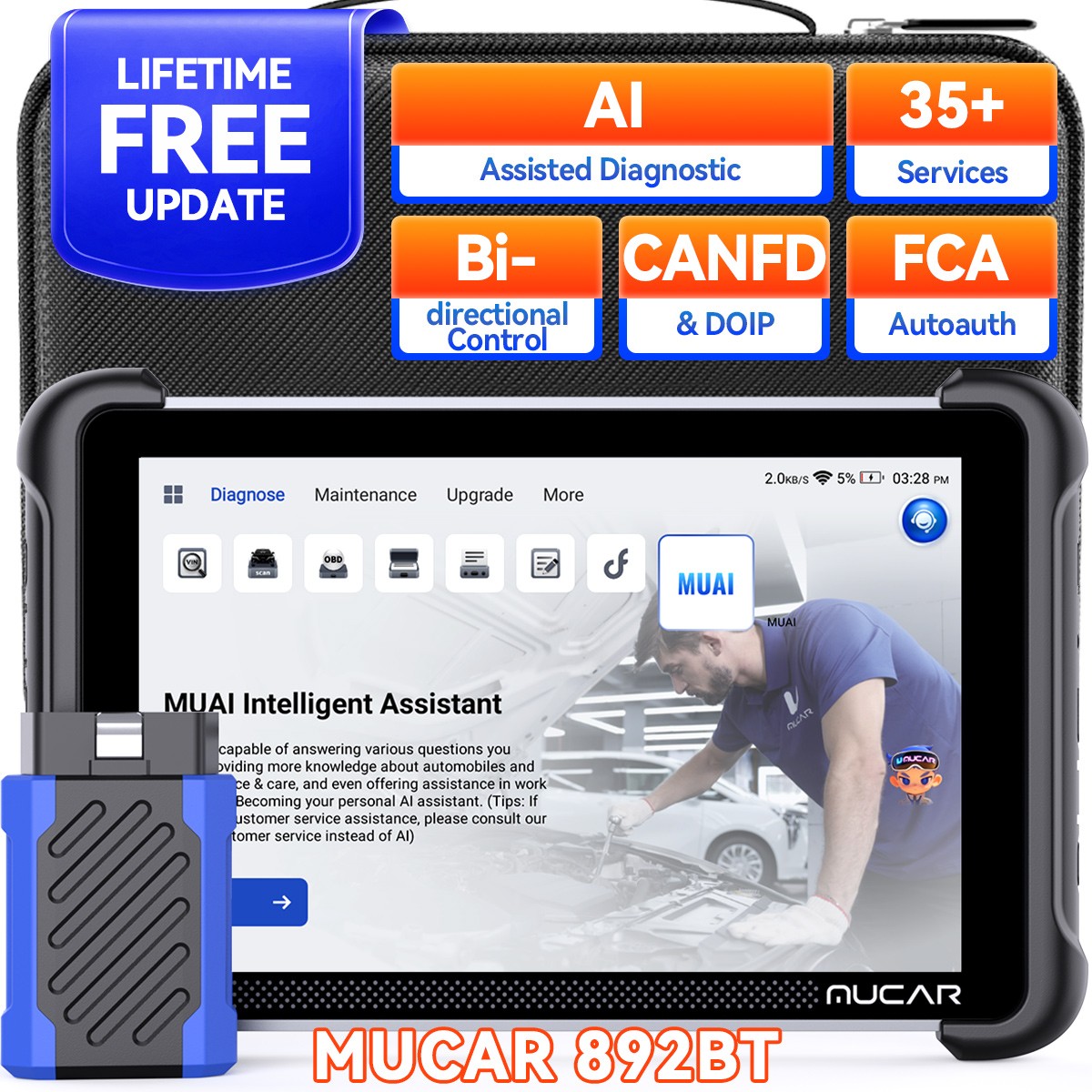 Mucar 892BT Professional Car Diagnostic Tool Bidirectioanl Scanner AI ...