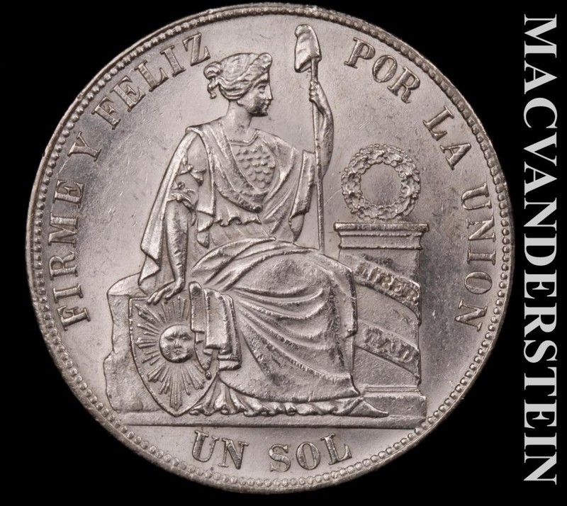 Peru: 1887 TF One Silver Sol - Choice Brilliant Uncirculated  Lustrous  #L7369