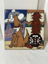 Earthtones Handmade Tile Trivet Kitchen Art THE SERENADING COYOTES 6x6 4250A