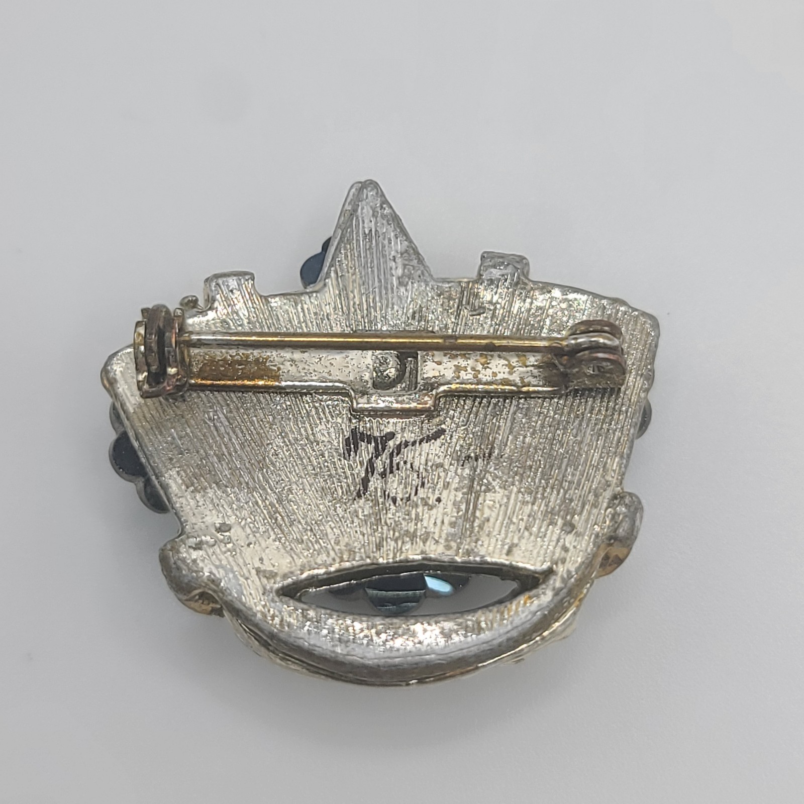 Vintage Margherita Rivoli Brooch Blue Rhinestone 