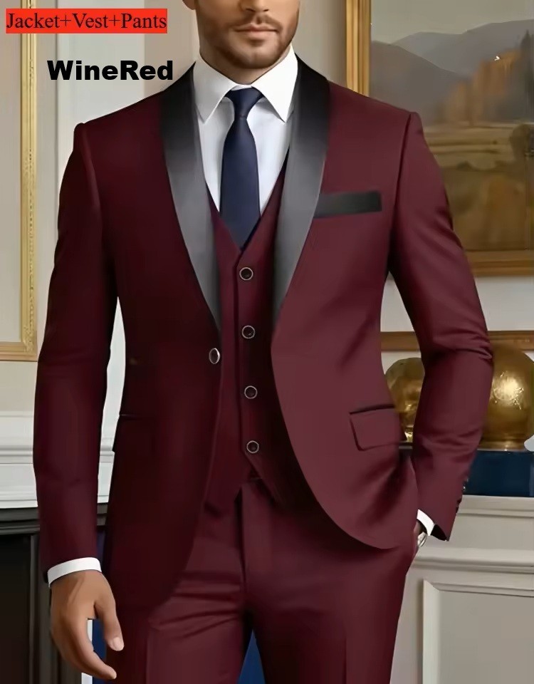 3PCS Elegant Men's Suit Sets Slim Fit Tuxedo Set for Wedding