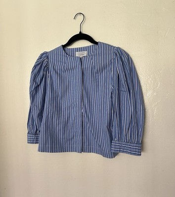 And Other Stories Women's Blue Striped Puff Sleeve Blouse Size 4