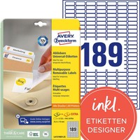 Avery Zweckform Etiketten L4731REV-25 Weiß 25,4 X 10,0 Mm, 30 Blatt