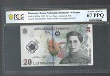 Romania 20 Lei 2021 Pick#B293a Polymer Superb Gem UNC PCGS 67 PPQ#60