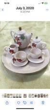 Vintage Miniature Fine Bone China Porcelain Tea Set- Tea Pot, Pitcher, Plate