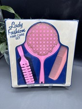 Vintage Lady Fashion 3Pc Hair Care Set Vented Brush/Mirror/Comb NOS Nice