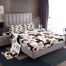 Dachshund Duvet Cover Pink Floral Sausage Dog Sheet Set Cute Puppy Dog Sheets...