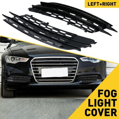 For Audi A6 C7 2012-2015 Pair Black Front Bumper Fog Light Lamp Cover Grille USA