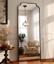 21"x56" Petal Arched Black Full Length Mirror – Wall Hanging or Floor Mirror,...