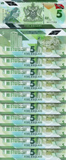 Trinidad Tobago 5 Dólares 2020 2021, UNC, LOTE DE 10 PIEZAS,Consecutivo,P-61 Nuevo Diseño