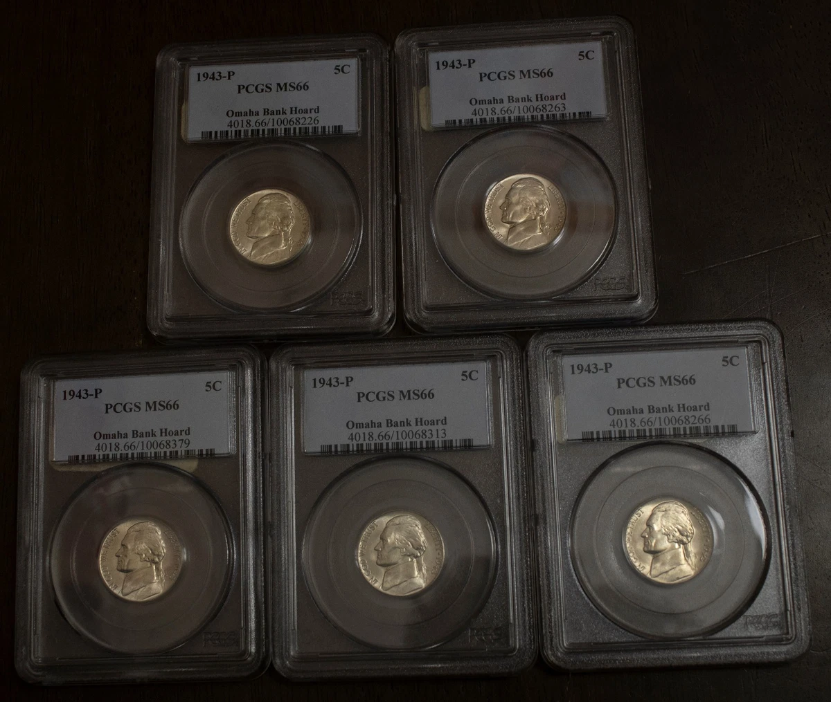PCGS Certified MS 66 Graded 1943 Year US Jefferson Nickels (1938